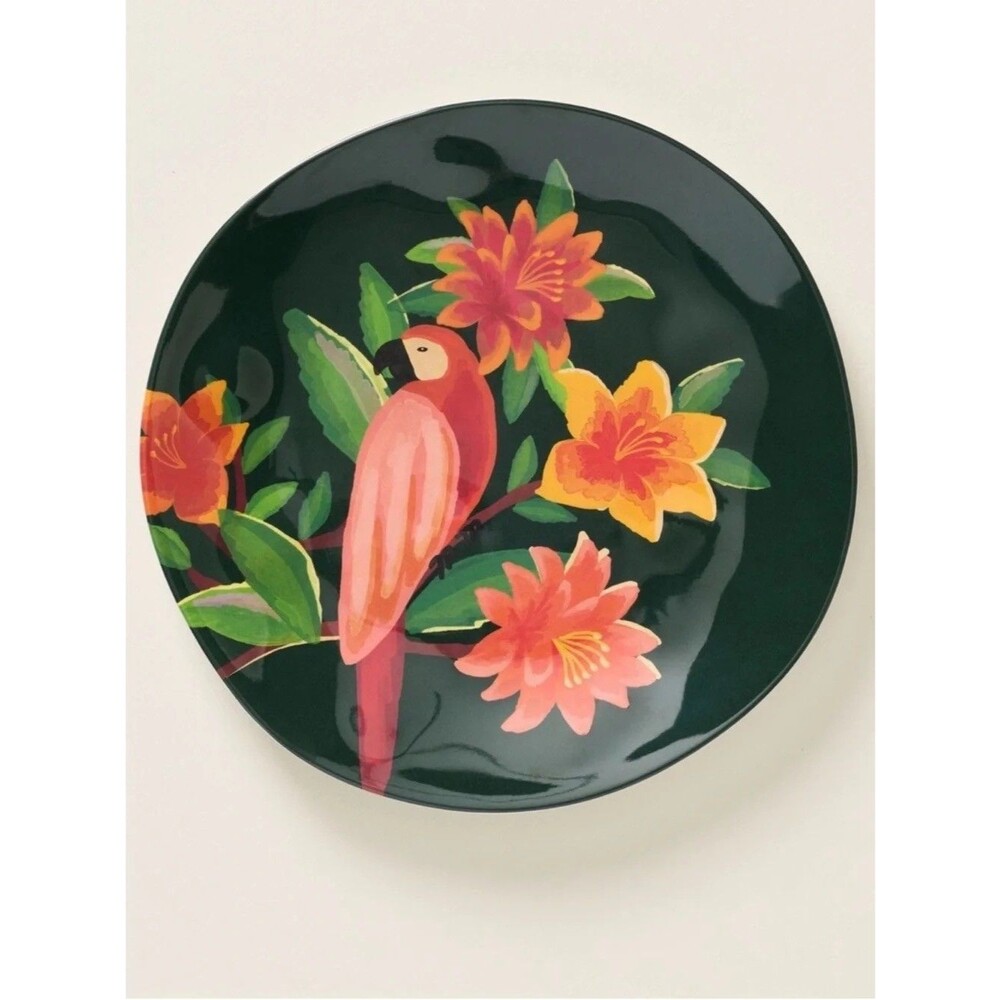 Farm Rio x Anthropologie Melamine Dessert Plates x 4 Tropical Parrot Green | NWT